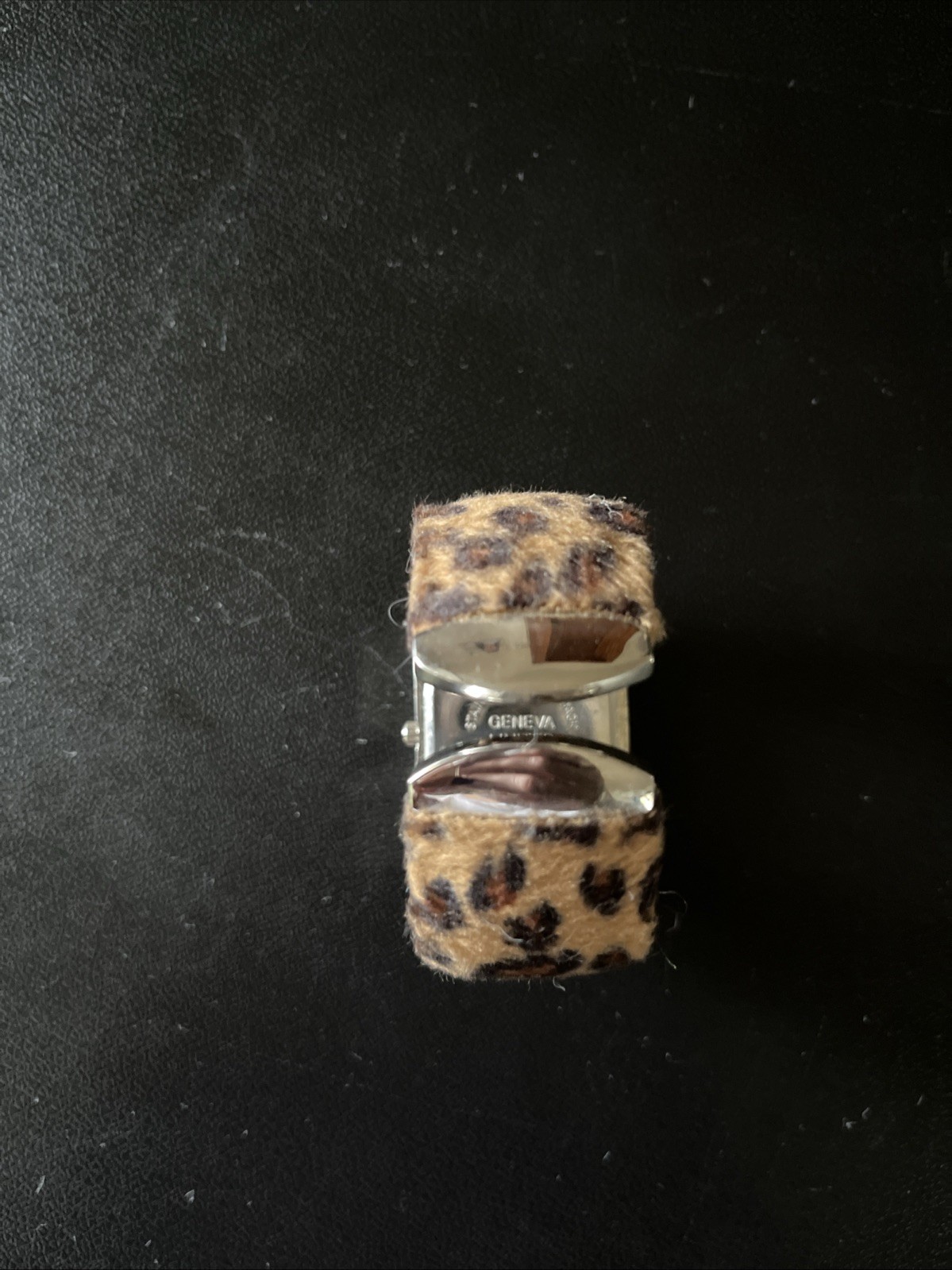Geneva Limited Chunky Fuzzy Leopard Faux Fur Texture Cuff Band Quartz Watch