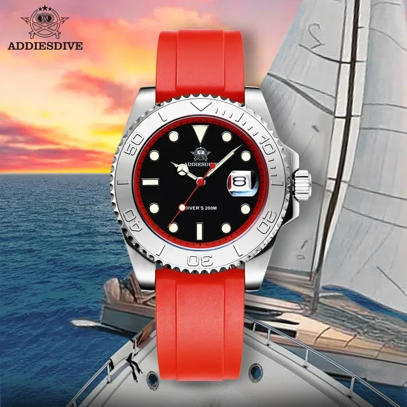 ADDIESDIVE Rubber Silicone Quartz Watch Fashion AD2040 200m Dive Watch