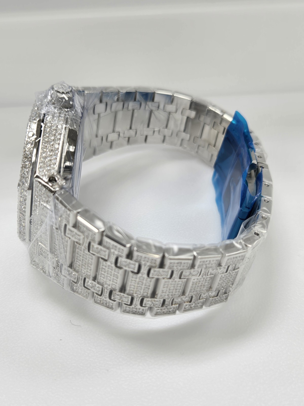 Moissanite Watch, Stainless Steel Case & Band, Diplomat Buckle, Brand New w/Box