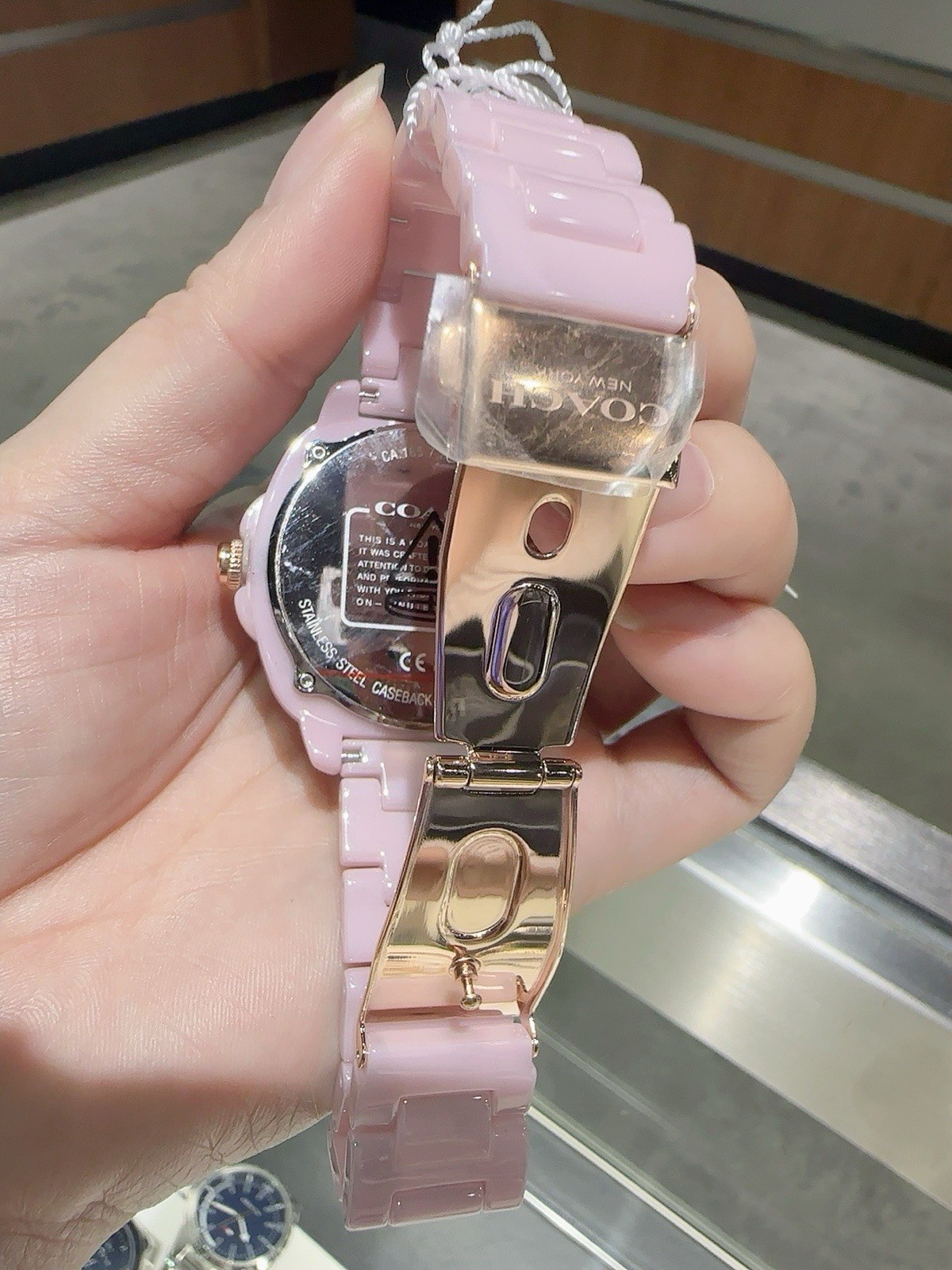Coach Watch 38mm 14504482 Pink Ceramic Round Tonneau Shaped