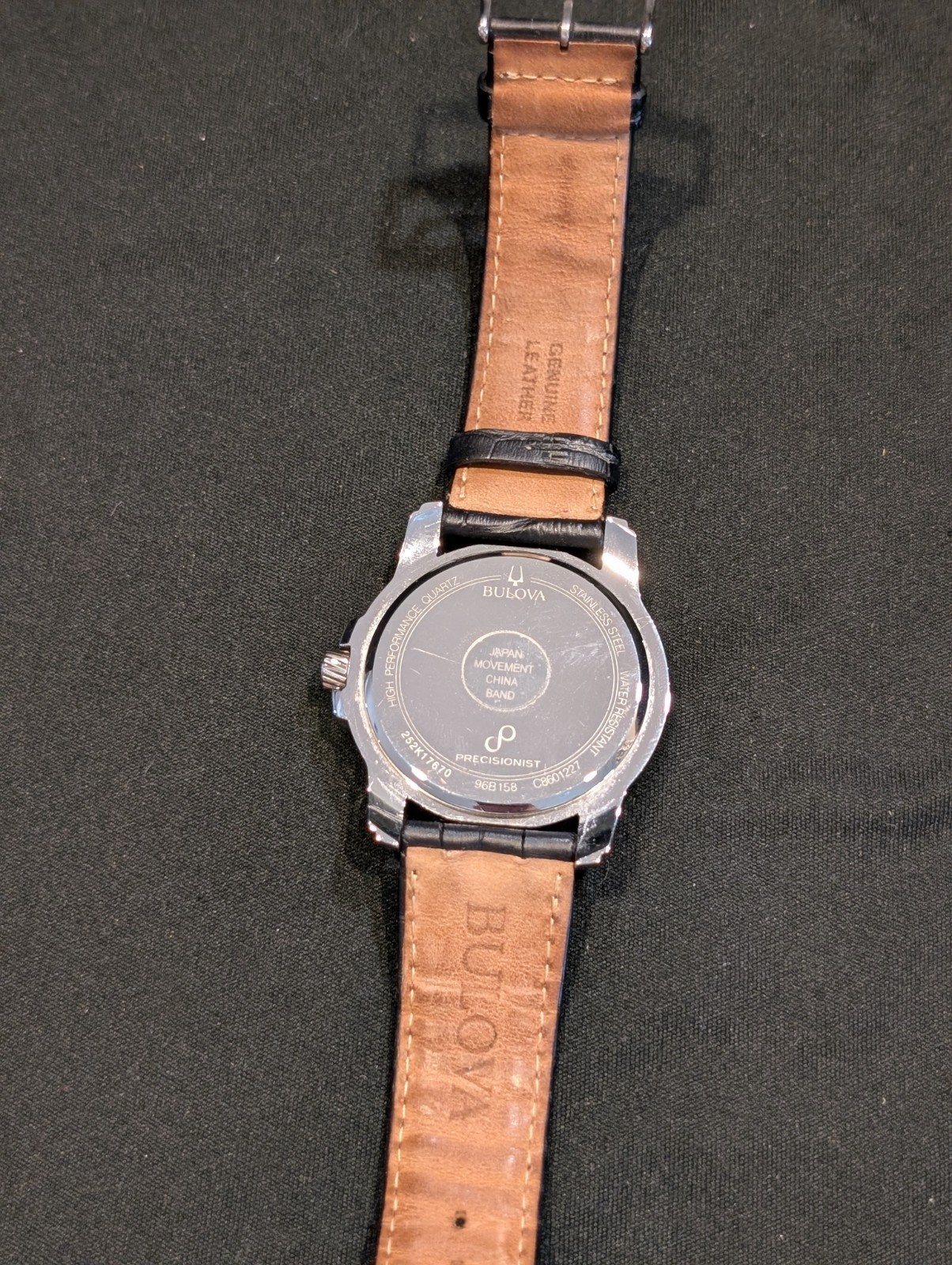 Bulova Precisionist Gray Dial Silver Tone Black Leather Band Men’s Watch 96B158