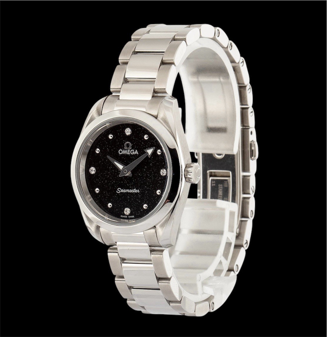 🔥WITH BOX&PAPERS🔥 OMEGA Seamaster FLAWLESS Quartz Black Dial Diamond Markers