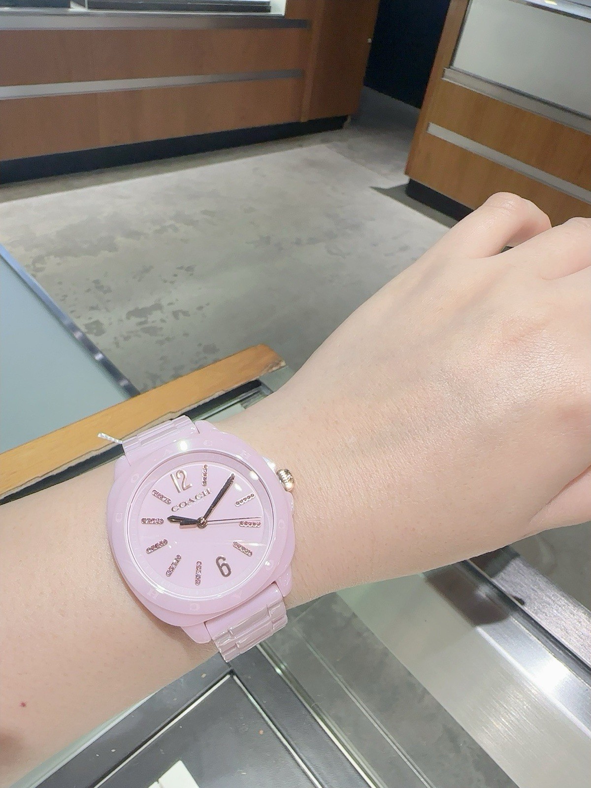 Coach Watch 38mm 14504482 Pink Ceramic Round Tonneau Shaped