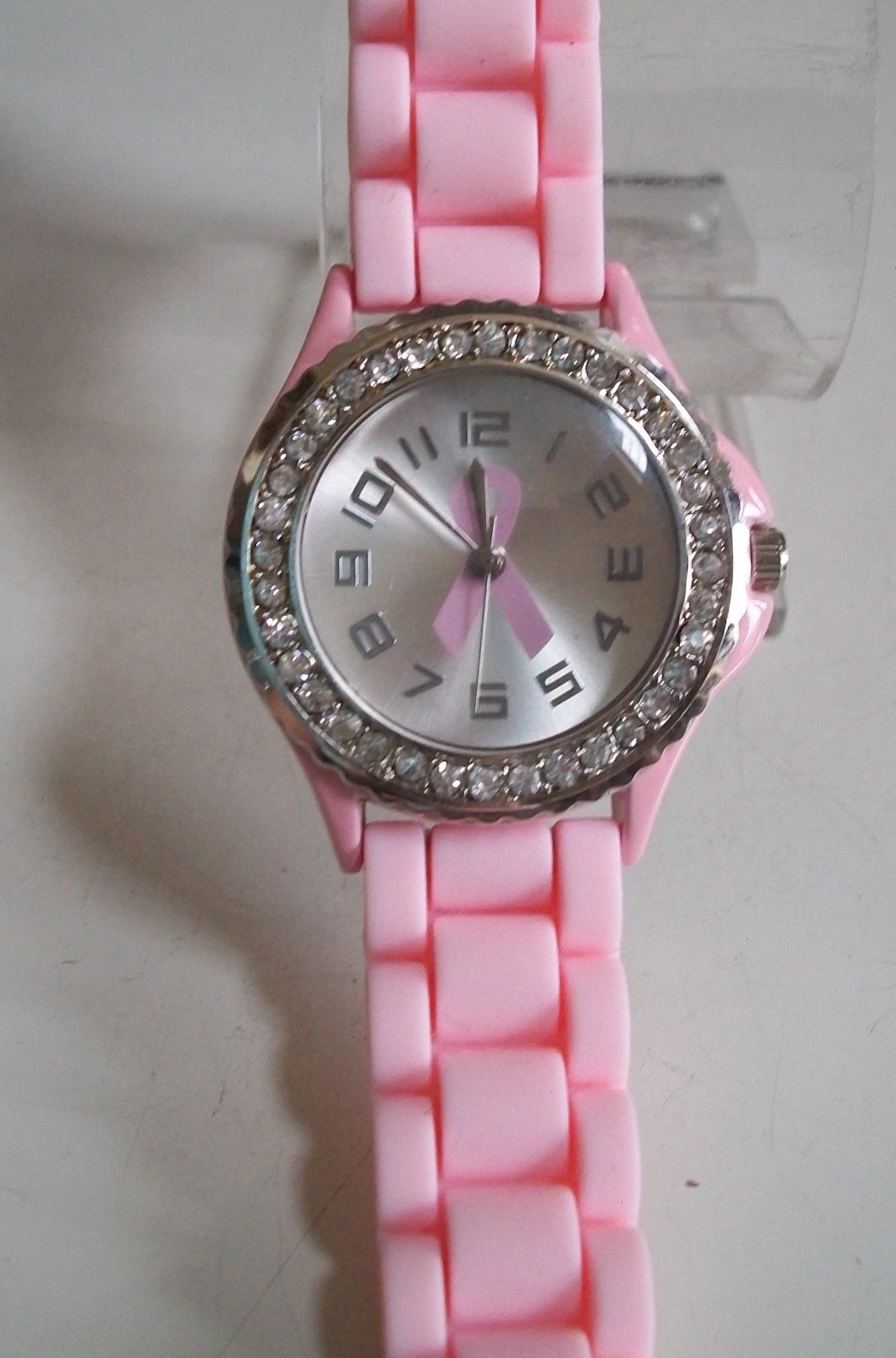 Women’s Pink Ribbon Breast Cancer Awareness Silicone Rhinestone Fashion Watch