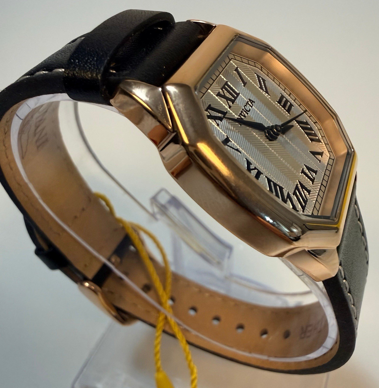 Invicta Wildflower 27mm Rose Gold Silver Dial Black Leather Strap Watch 48963
