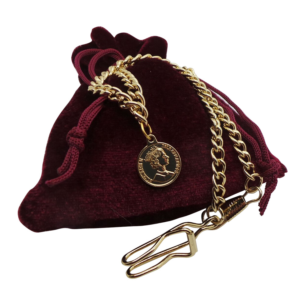 ALBERT Pocket Watch Chain and Coin Fob 24k Gold Clad Luxury Gifts Beautiful