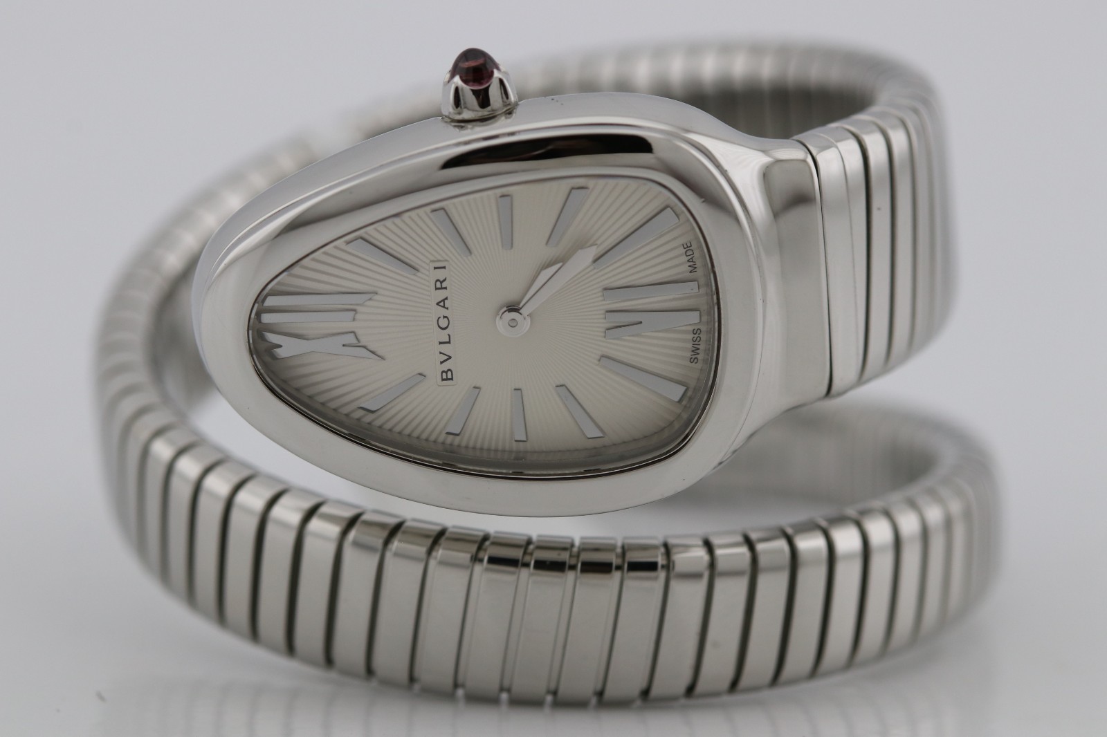Bulgari Serpenti Tubogas Silver Dial Stainless Steel 35mm Watch 101817
