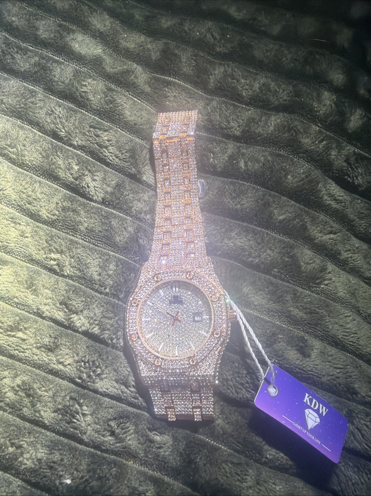 Bustdown”ICED” Out Luxury Wristwatch Diamond Pattern Gold Silver Movement Italy”