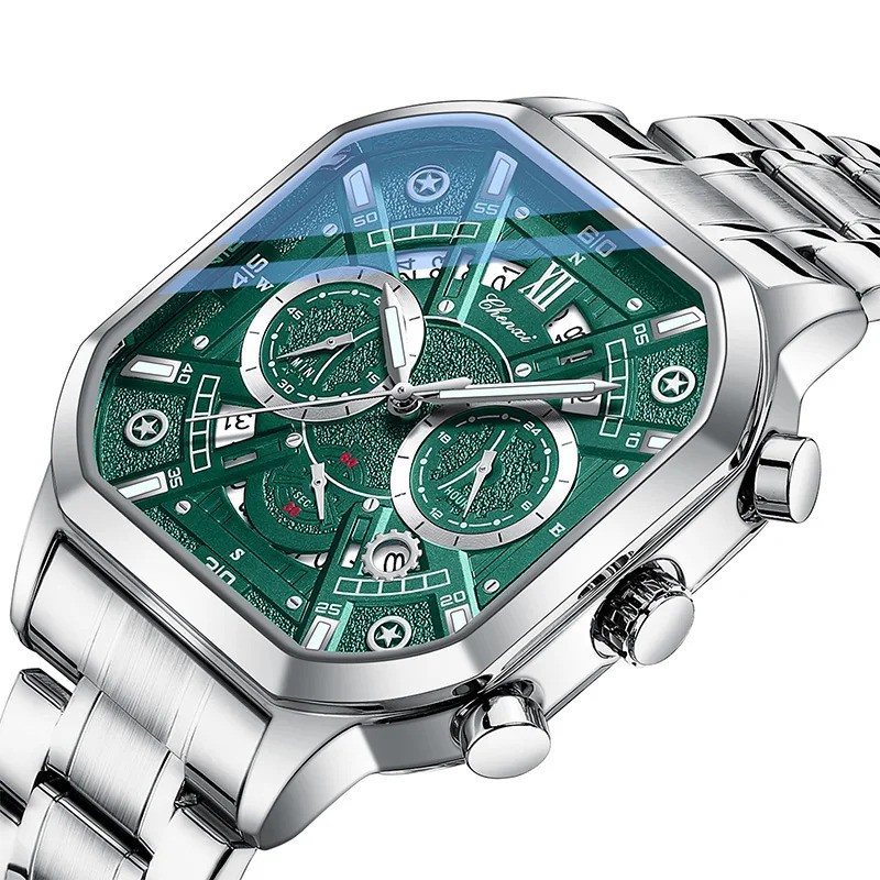 CHENXI Men Quartz Chronograph Watch Stainless Steel Luminous Waterproof