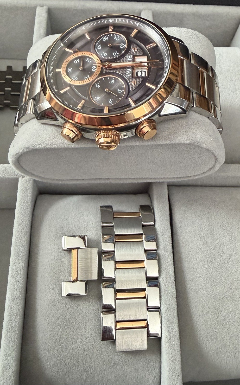 Bulova Men’s Sutton Chronograph Date Indicator Quartz Silver Watch 44MM 98B335