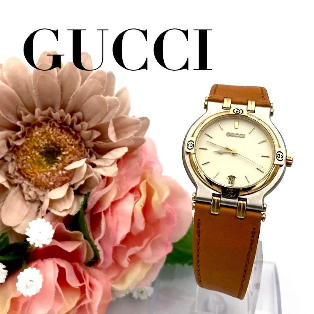 GUCCI 9000M Date Mens Quartz Gold Plated Watch