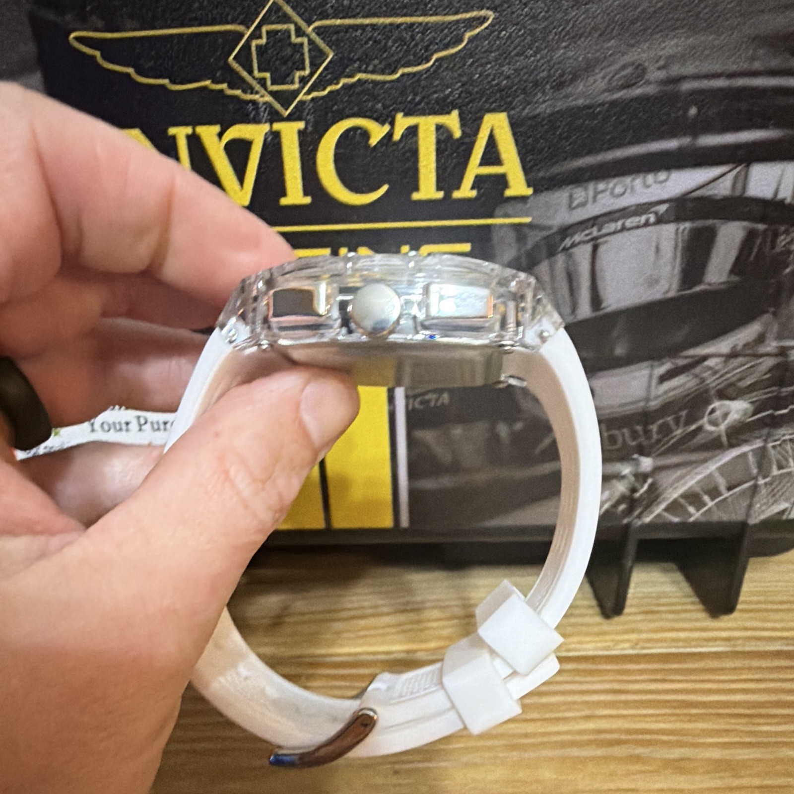 Invicta Racing S1 Rally Allogrip quartz clear case 42mm 30MWR . White silicone