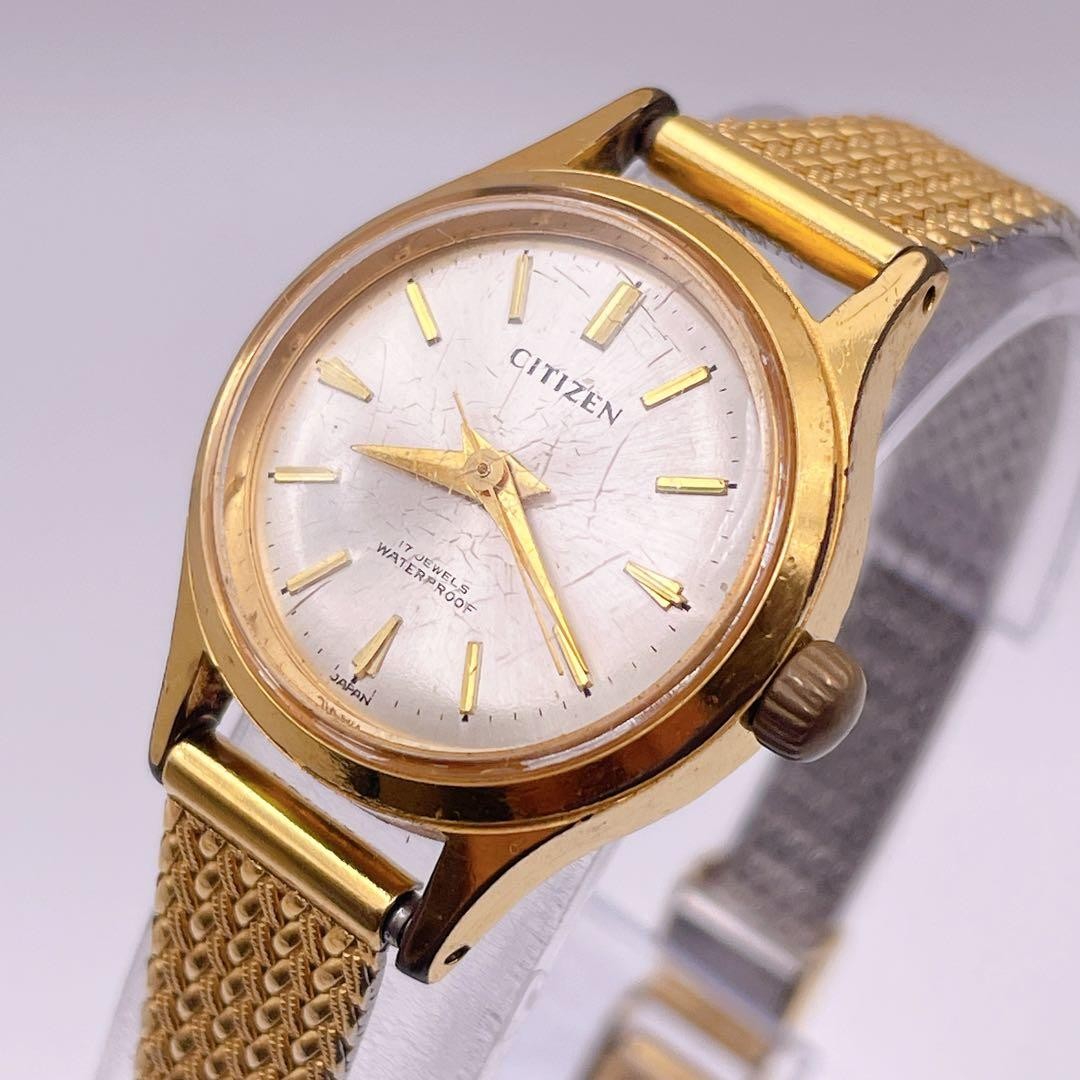 Working CITIZEN Men’s Watch, Manual Winding, 17 Jewels, Mesh Bracelet, Gold