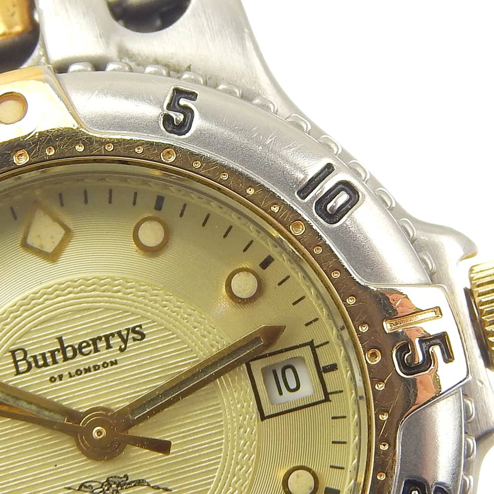 BURBERRY Diver Watch 10000L Stainless Steel Gold Plated Quartz Analog Ivory Dial
