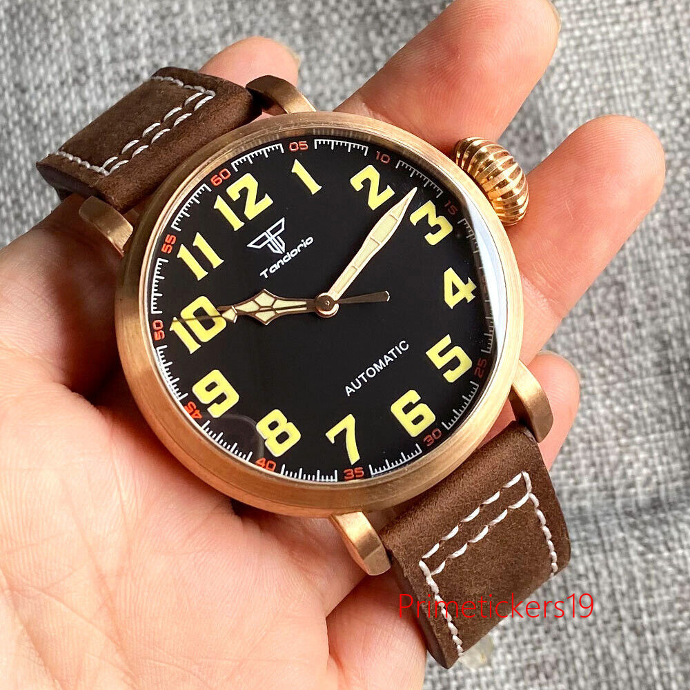 Tandorio 46.5mm Real CUSN8 Big Bronze Automatic Men Watch Sapphire NH35A PT5000