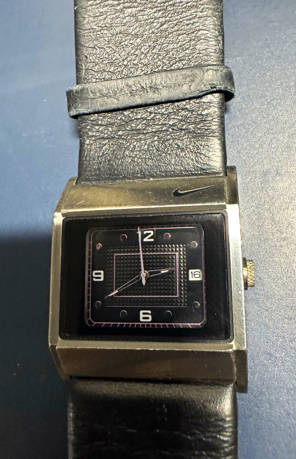 Nike Square Analog Quartz 100m Date Black Dial Leather Strap Steel Case (WA0051)