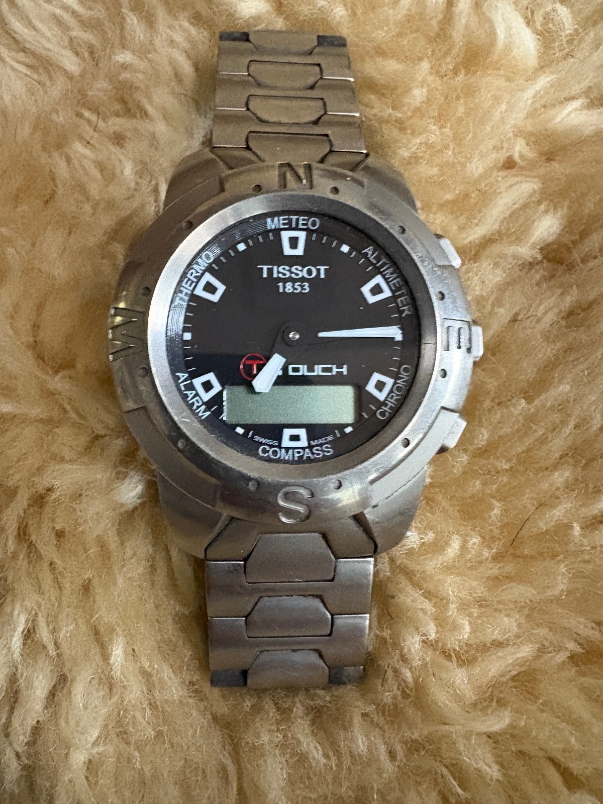 Tissot T Touch Watch Men 42mm Silver Tone Black Dial Swiss
