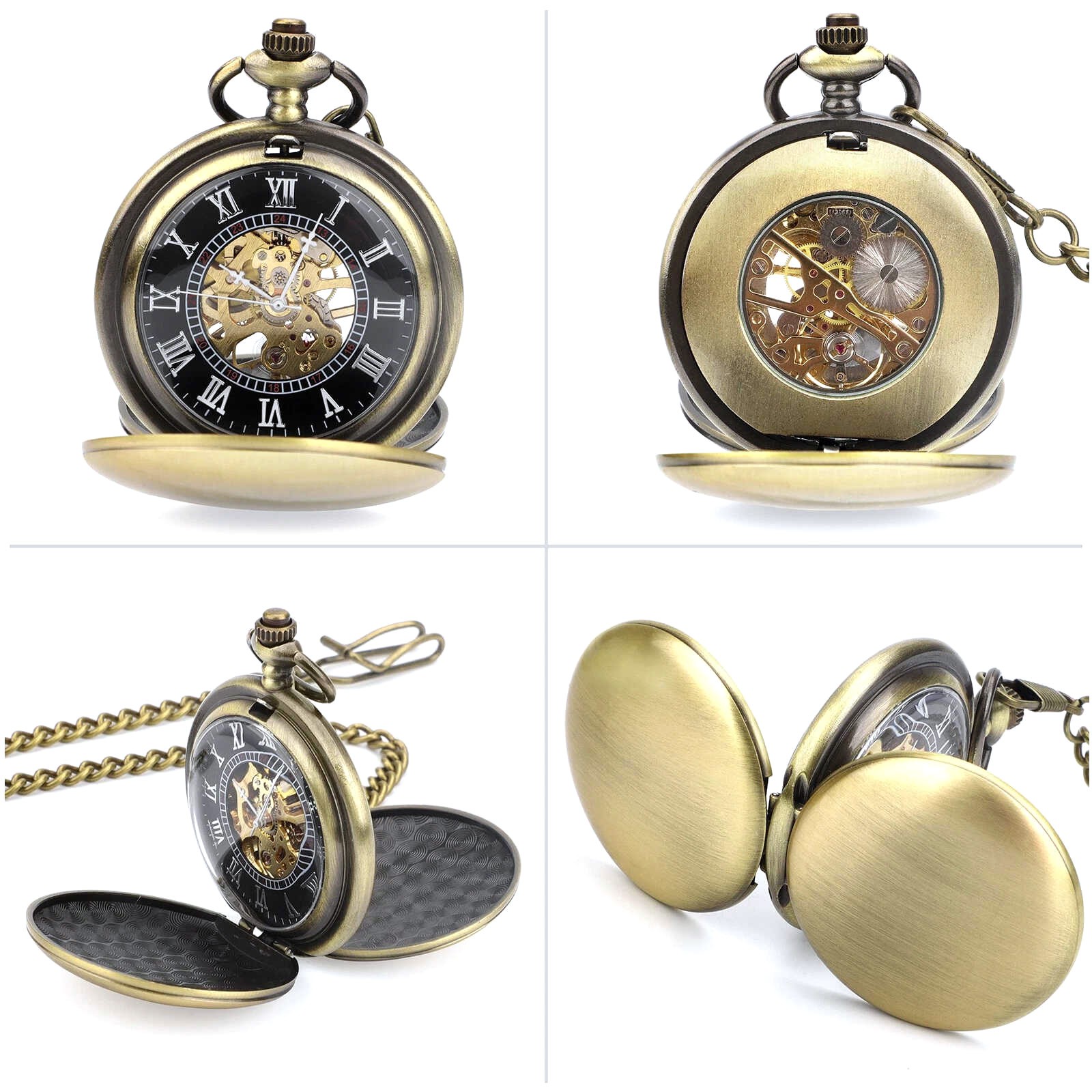 Hook Buckle Clasp Round Dial Shape Men’s Mechanical Retro Pocket Watch