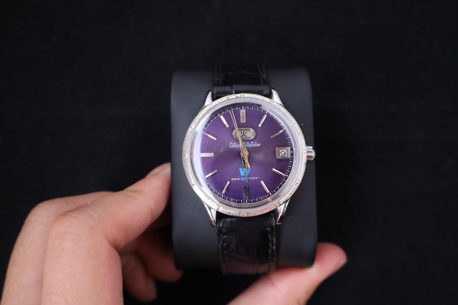 Serviced Rare Vintage 1965 Citizen Auto Dater Purple Dial 19 Jewels
