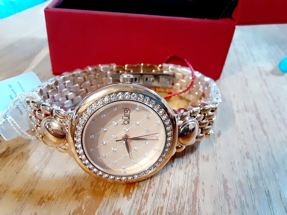 New Burgi Watch Crystal Diamond Pattern Bracelet BUR170 Rose Gold Tone