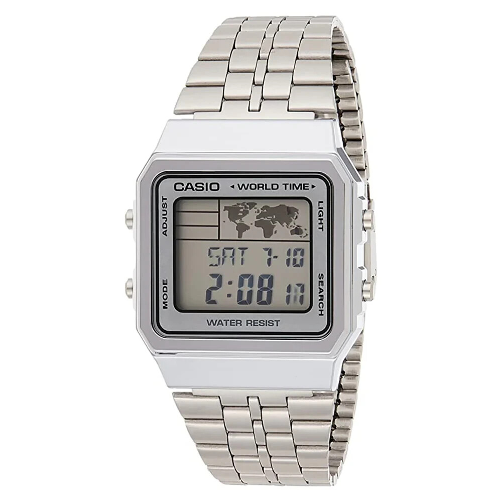 Casio Men’s LCD Dial Gray Stainless Steel Band Digital Quartz Watch – A500WA-7DF