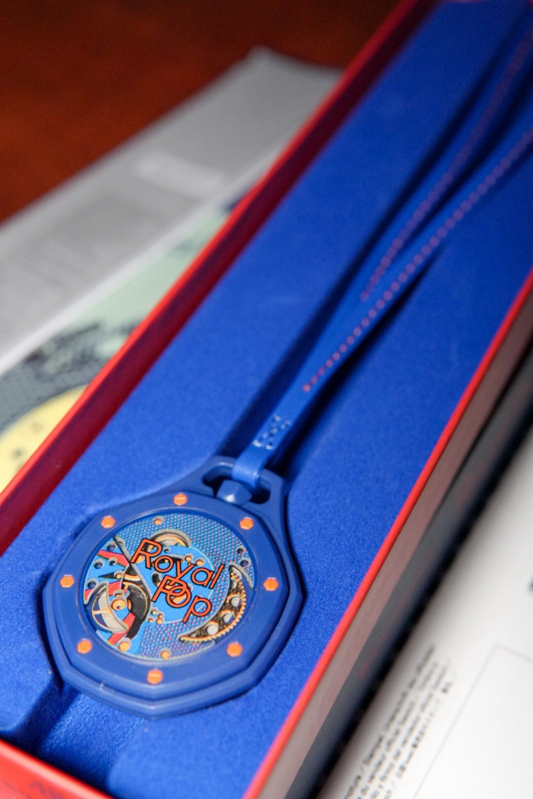 Swatch Pop Octagon Blue Quartz Analog Watch w/ Box Booklet Papers