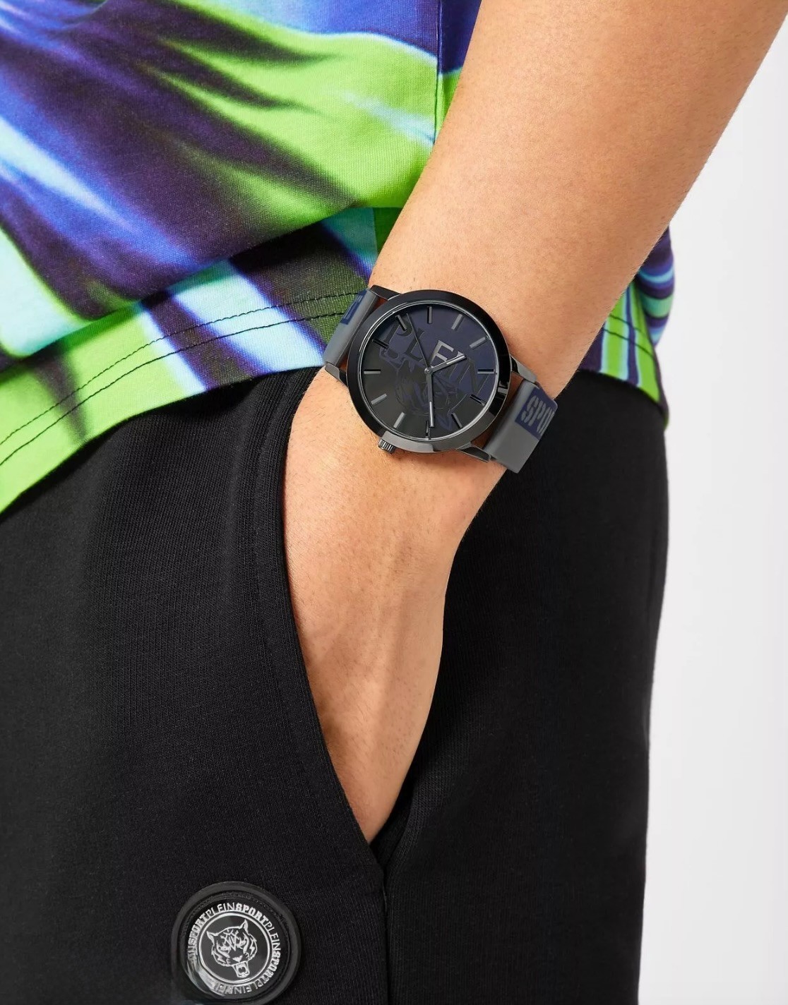 Philipp Plein New Sport Legend Watch Black Tone PSLBA0123 Blue Gray Strap Auth
