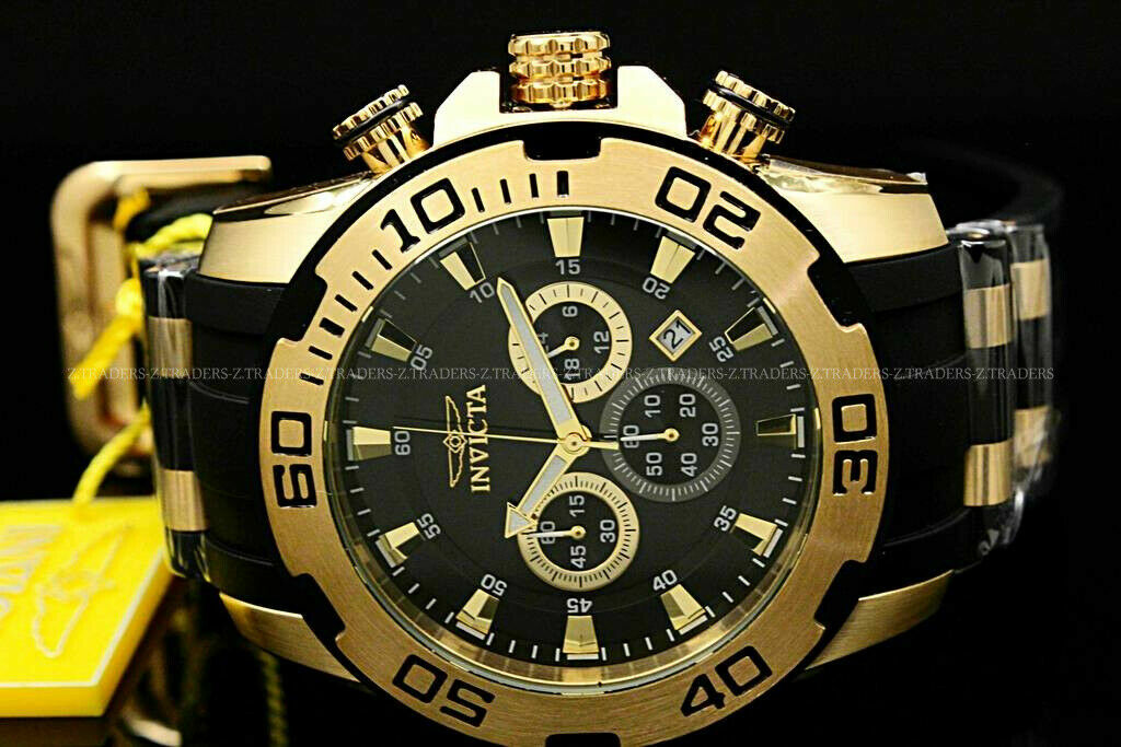 Invicta Men’s Pro Diver Scuba 50mm Gold Tone Silicone Chronograph Watch 22340..