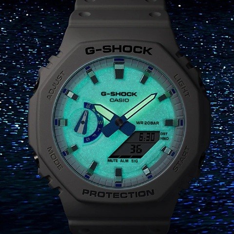 New CASIO G SHOCK GA 2100HDS 7AJF White Blue Luminous Dial 20 ATM Water Resistan