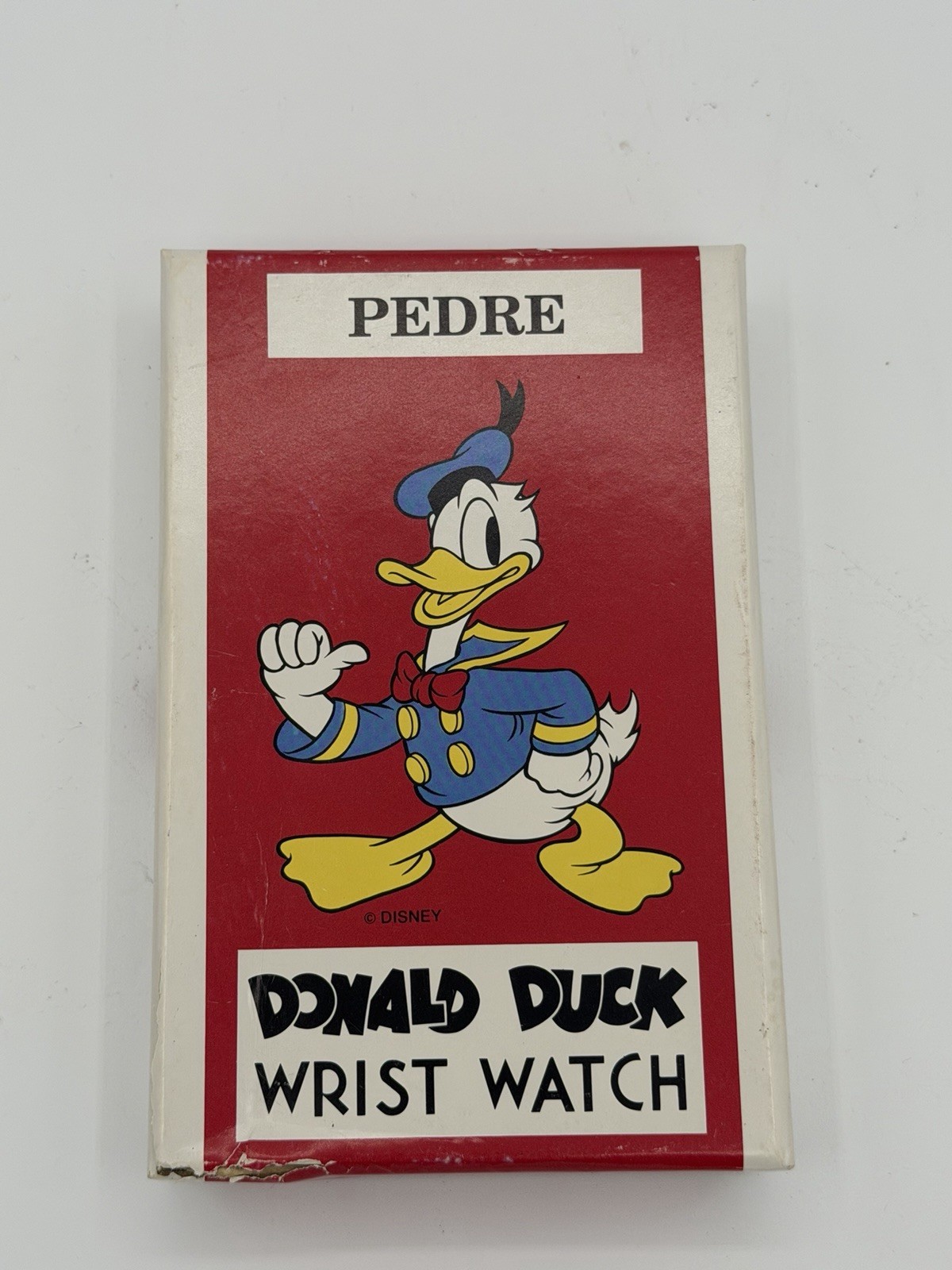 Pedre Disney Donald Duck Quartz Analog Wristwatch Black Leather Strap w/ Box