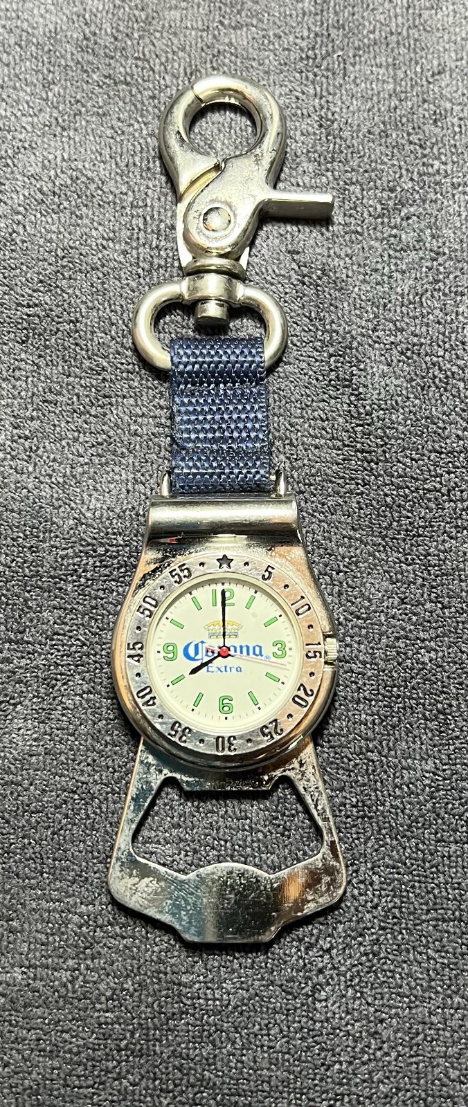 Corona Extra Quartz Analog Watch Silver Stainless Case Blue Nylon NATO Strap