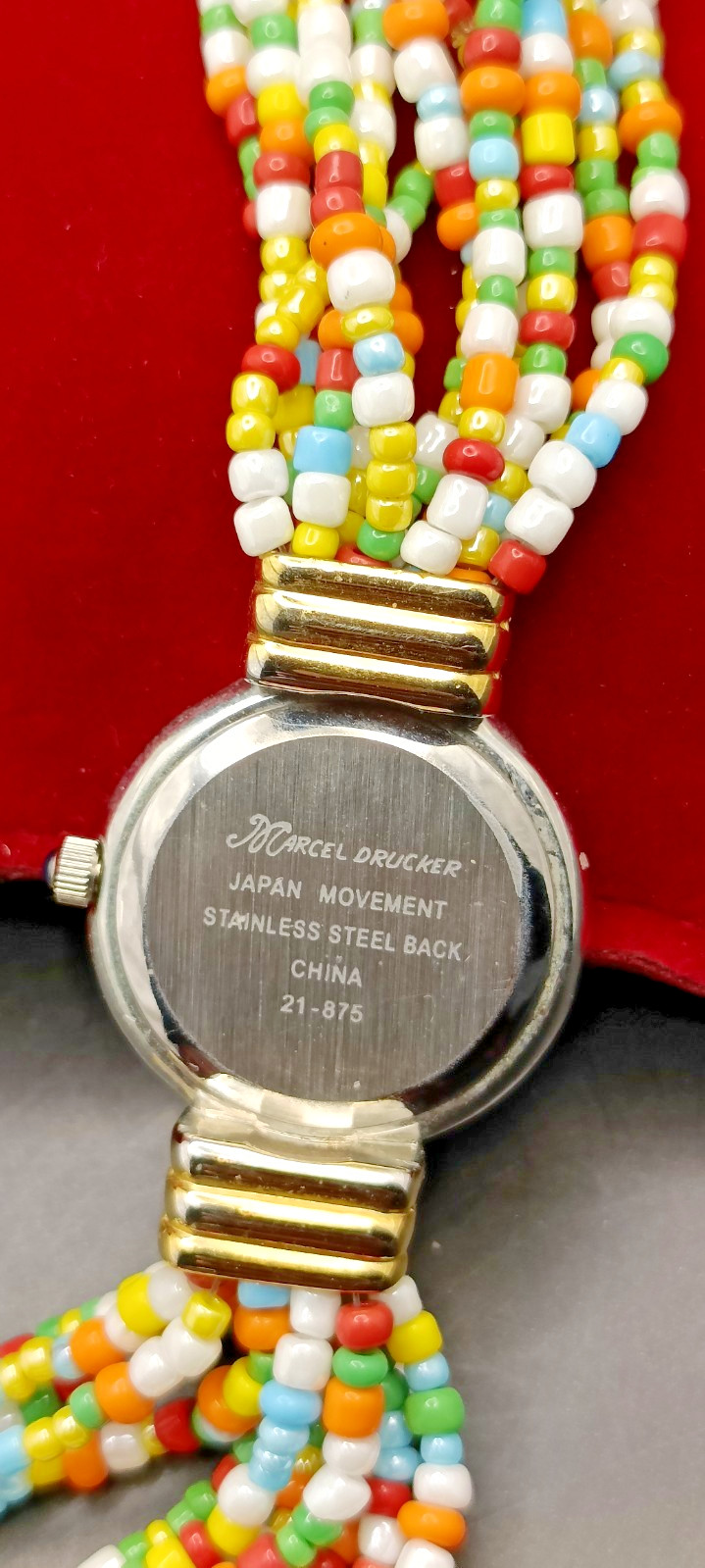 MARCEL DRUCKER Ladies Multicolour Multi Strand Gemstone Beaded Watch-VGC/Working