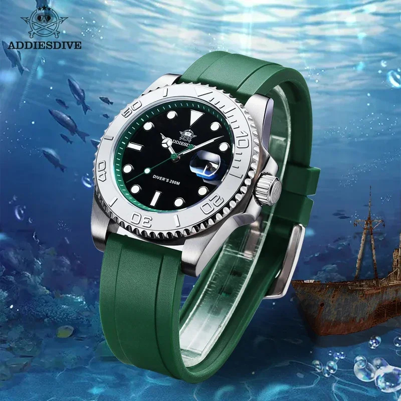 ADDIESDIVE Rubber Silicone Quartz Watch Fashion AD2040 200m Dive Watch