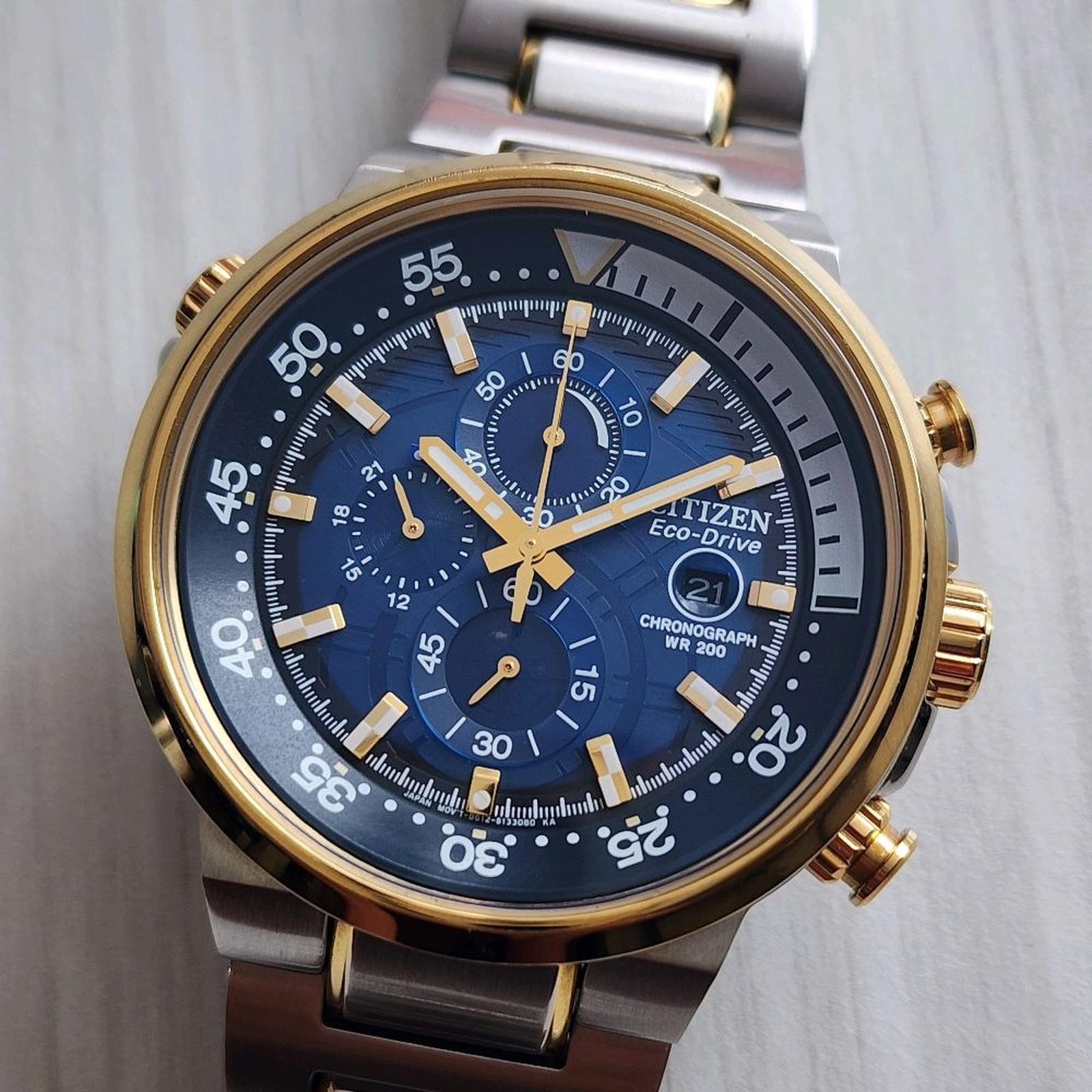 RARE Citizen Eco Drive Endeavor CA0444-50L Chronograph Two Tone Blue Dial