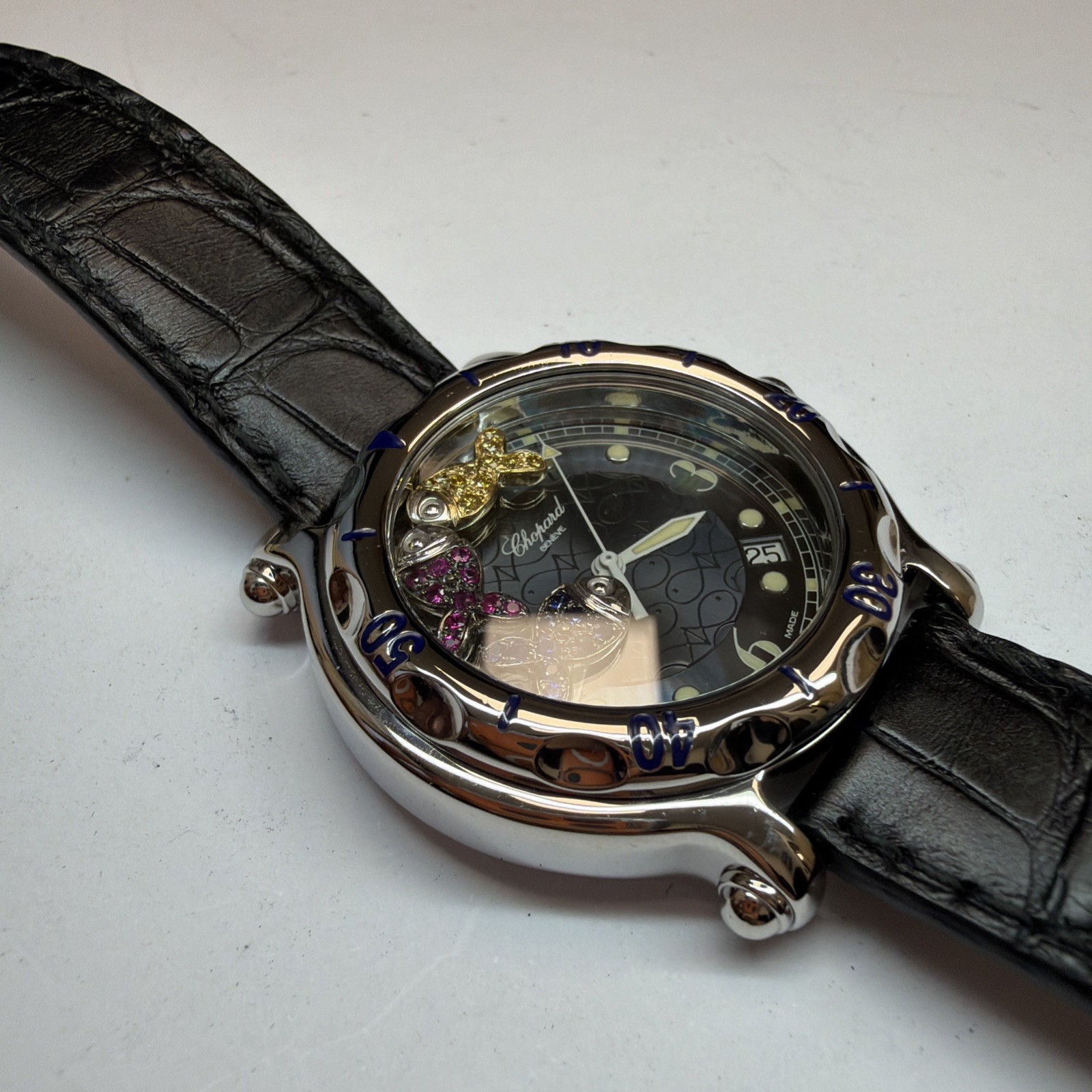 Chopard Happy Sport Fish Blue Dial 38mm Watch – 28/8347/8-402 Box And Papers