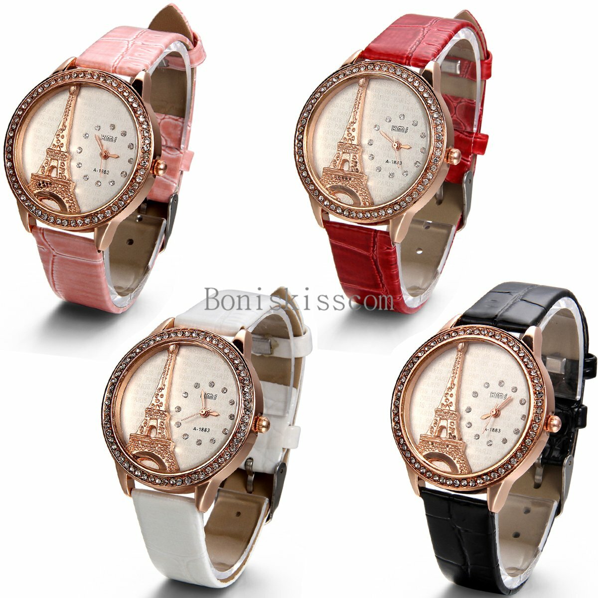 Leather Band Round Quartz Analog Paris Eiffel Tower Casual Ladies Wrist Watch
