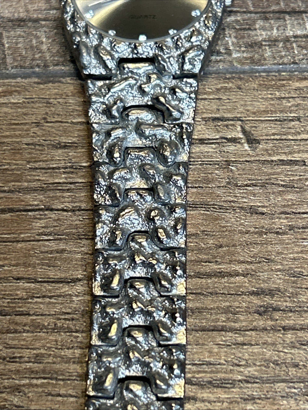 Paris 1937 Silver Tone Watch Sculptural Nugget-Style Quartz 8”