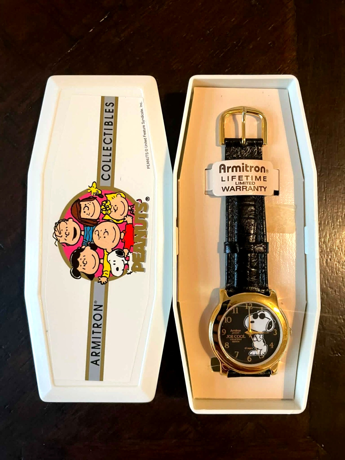 Armitron Peanuts Snoopy “Joe Cool” Collectible Watch Black Leather Band