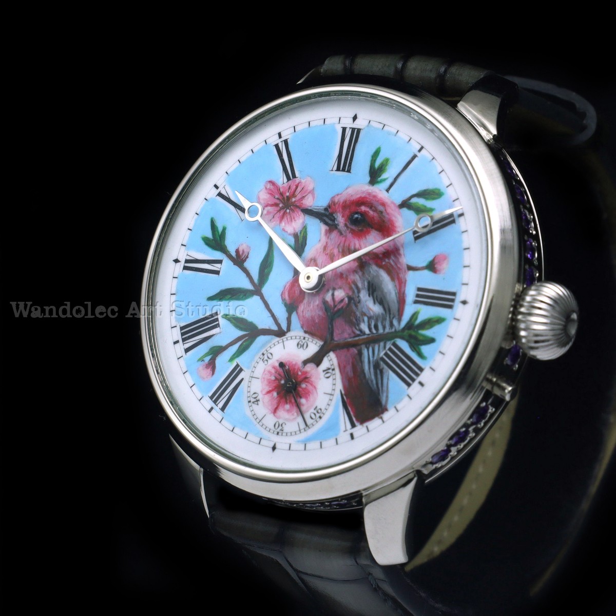 Vintage Mens Wristwatch: Hand Painted Dial, Jeweled Case, Swiss 1890 Movement