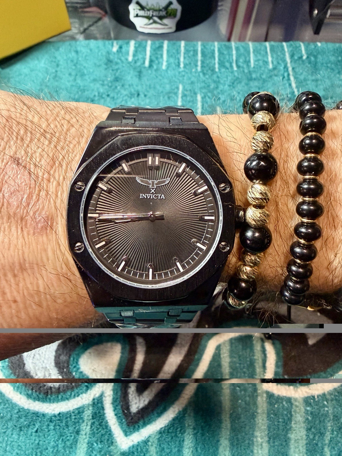 Invicta Men’s Octagon Black Sunburst Dial blacked out bracelet! HOT 🔥🔥🔥