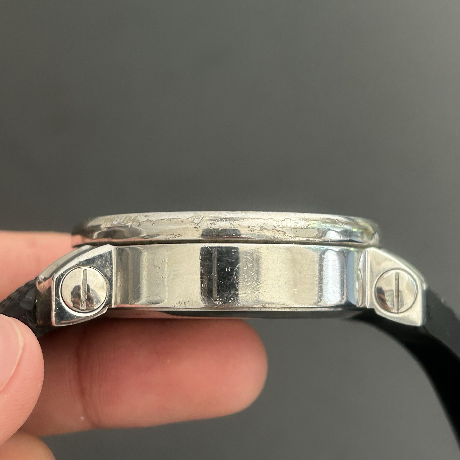 Frez FR020 Quartz Analog 45mm Date Silver Tone Diamond Bezel Black Strap