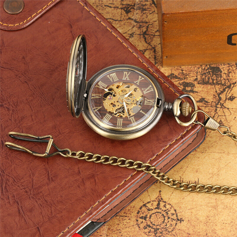 Antique Men’s Hand-winding Mechanical Pocket Watch Pendant Chain Roman Number