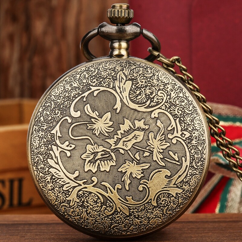 Vintage Pocket Watch Chain Animal Theme Necklace Chain Quartz Movement Watches