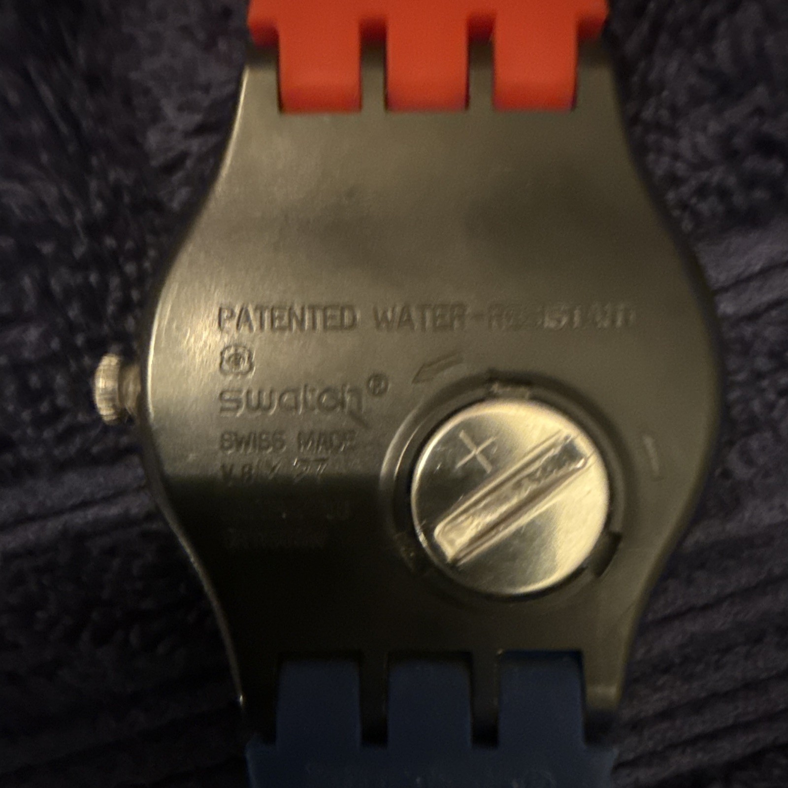 Swatch Quartz Analog Multicolor Geometric Dial Roman Numerals 34mm Red/Blue
