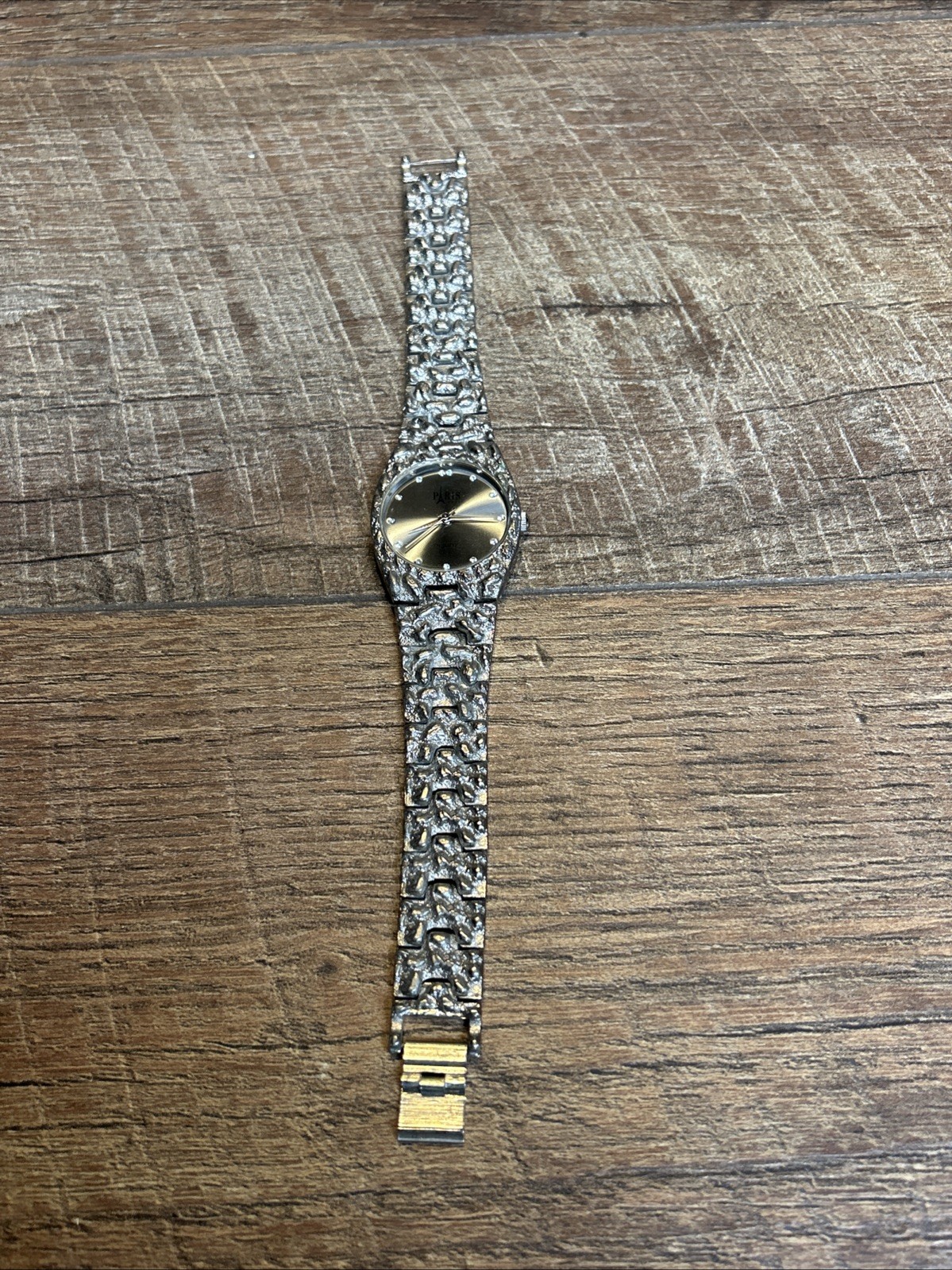 Paris 1937 Silver Tone Watch Sculptural Nugget-Style Quartz 8”