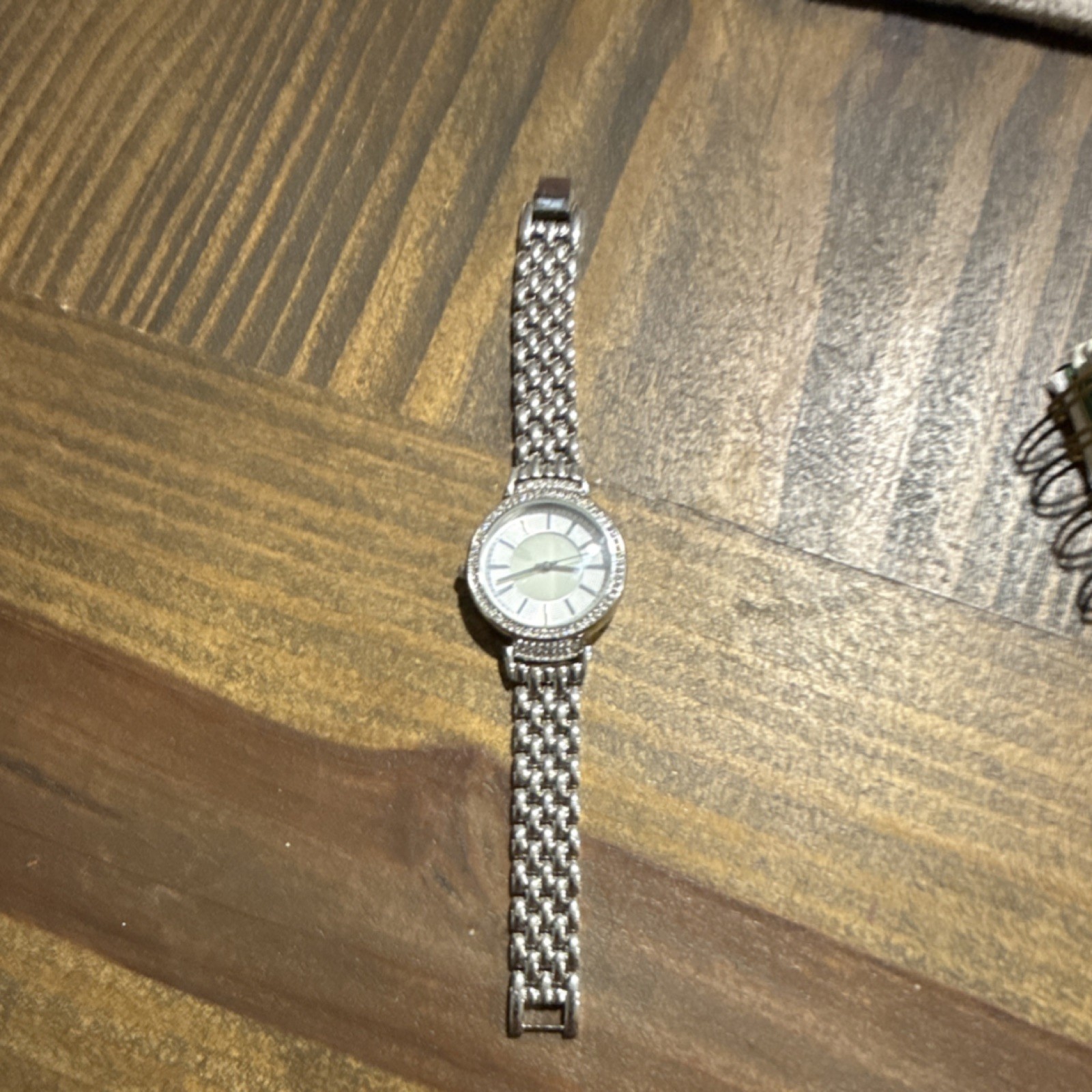 Silver Women’s Dress Analog Wristwatch Gem-Set Bezel Metal Bracelet Polished