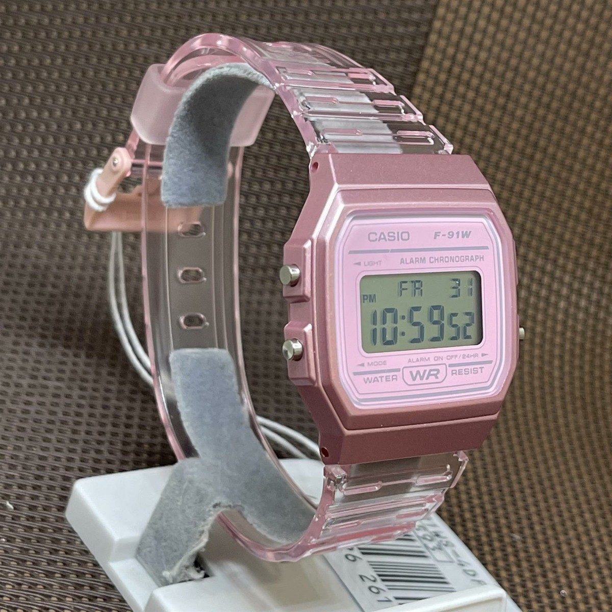 Casio F91WS-4, Digital Chronograph Watch, Pink Jelly Resin Band, Alarm, Date,