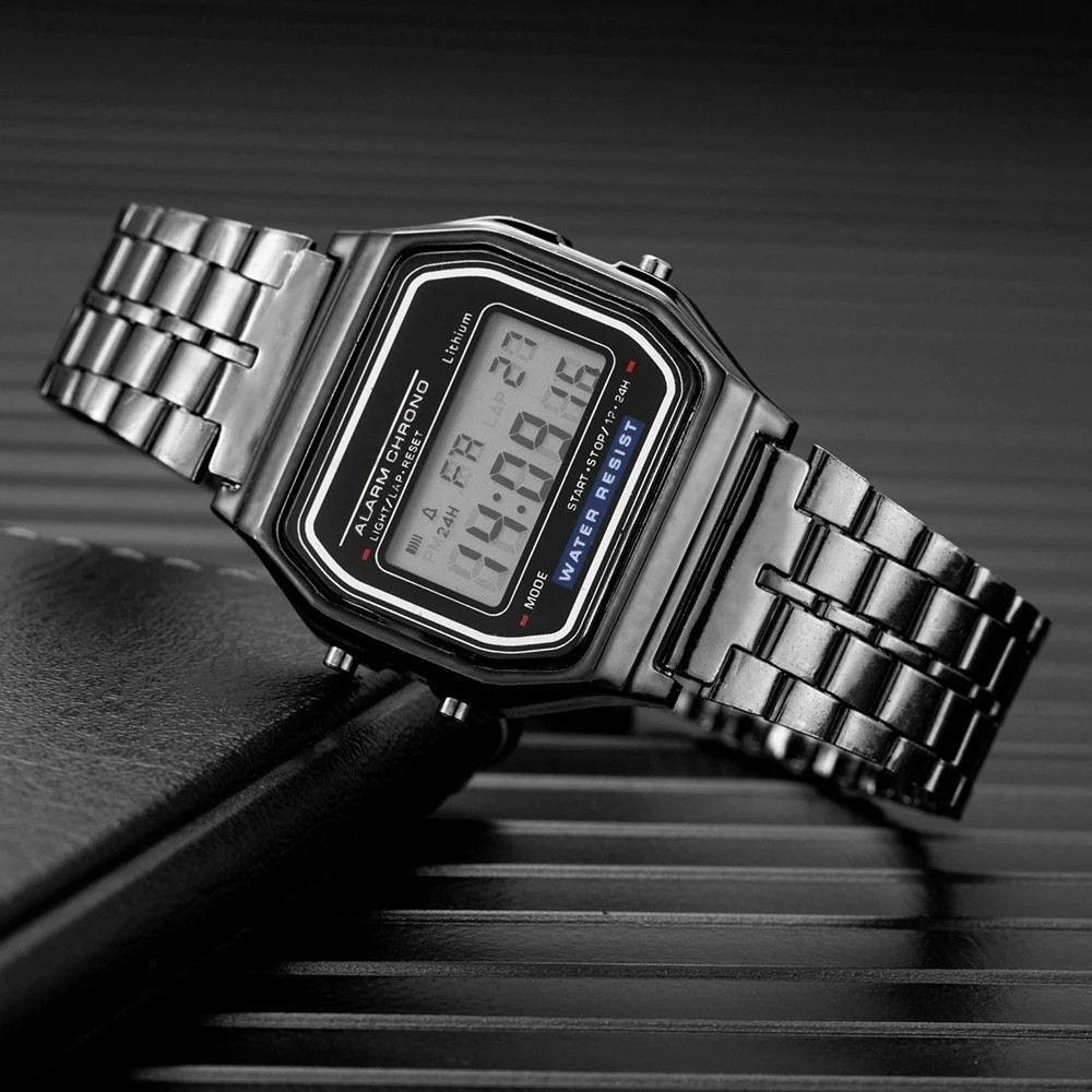 Men’s Digital LED Watch Stainless Steel Band Business Style Wristwatc