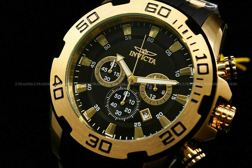 Invicta Men’s Pro Diver Scuba 50mm Gold Tone Silicone Chronograph Watch 22340..