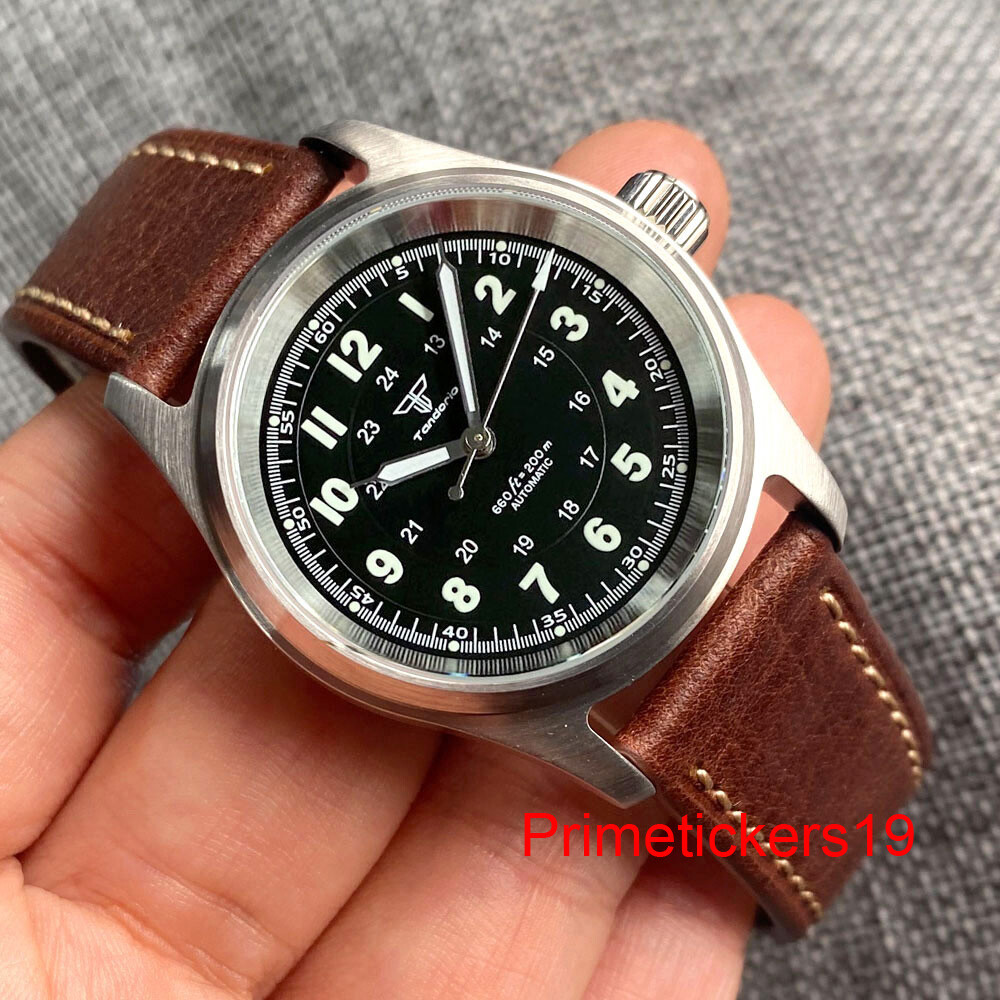 Tandorio 36mm Automatic Men Lady Pilot Watch Sapphire 20bar NH35A PT5000 Leather